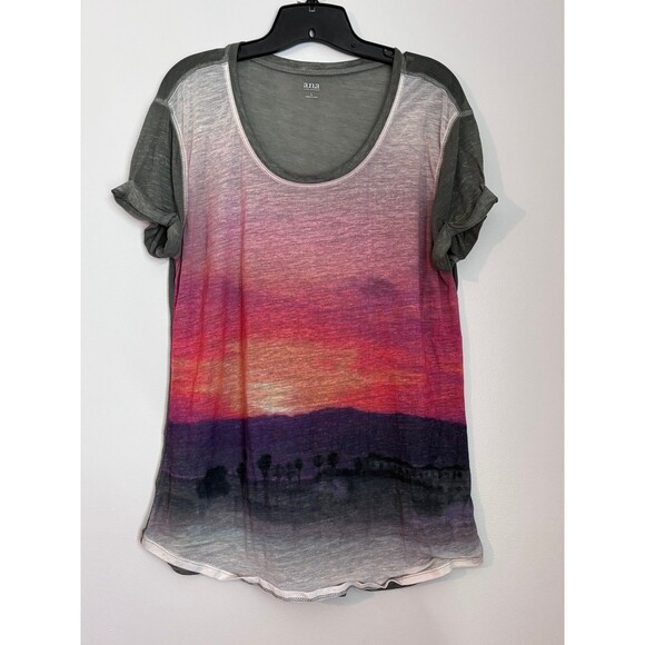 Ana A New Day Sheer Light Weight Stretchy Sunset Short Sleeve Blouse size large - Picture 1 of 7